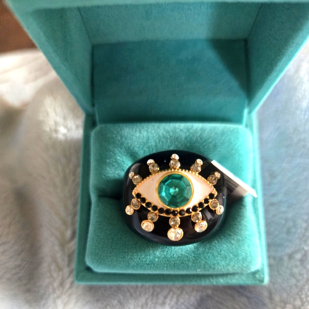 Kurt Geiger Gold and Green Eye Ring